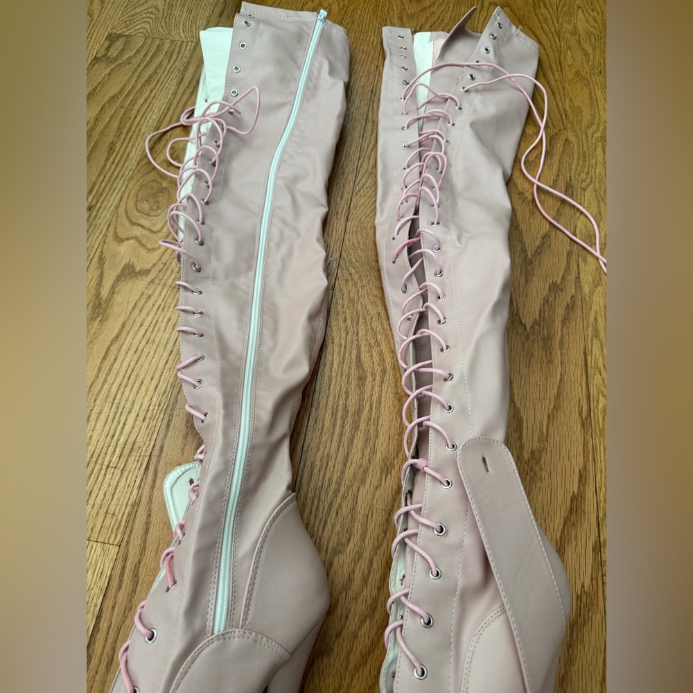 Elegant Pink Stiletto Boots, light pink ballerina fetish boots - Picture 3 of 12